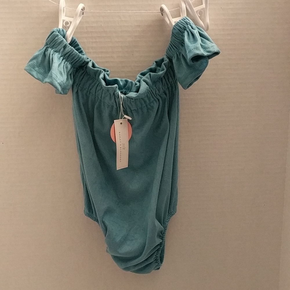 New! Bailey's Blossoms cold shoulder teal romper